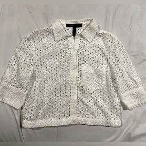 BCBGmaxazria Button Down Lace White Top Girls / Kids Half Sleeve